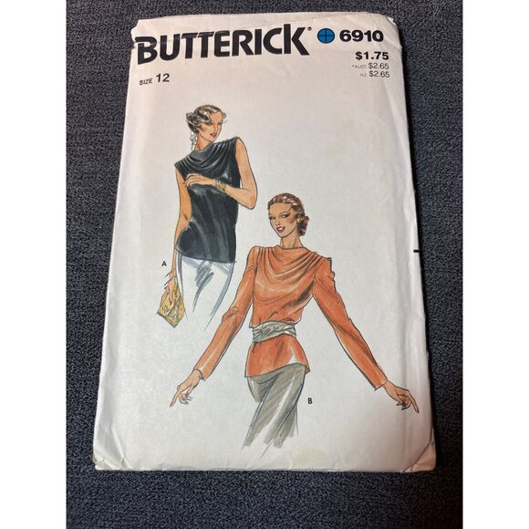 Butterick 6910 Sewing Pattern Womens Draped Blouse Size 12 Uncut Vintage Style - Picture 1 of 4